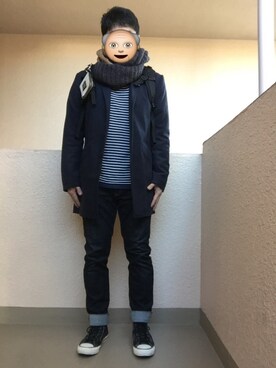 「アイテム（ストール/ショール、ブラウン系）」を使った、Ren Saitoさん（メンズ・168cm）の冬コーディネート
