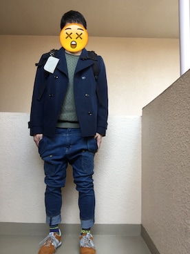 「ケーブルニット」｜「アイテム（ピーコート）」を使った、Ren Saitoさん（メンズ・168cm）の冬コーディネート