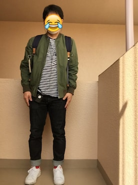 「BEAUTY&YOUTH UNITED ARROWS」｜「アイテム（MA-1）」を使った、Ren Saitoさん（メンズ・168cm）の春コーディネート