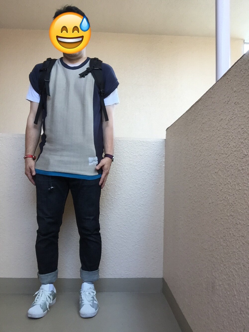 「アダルトおカワたん部、ネイビー身につけ隊、ベスト、カモフラ」｜「Utilityのアイテム（ベスト、グレー系）」を使った、Ren Saitoさん（メンズ・168cm）の夏コーディネートの1枚目の写真