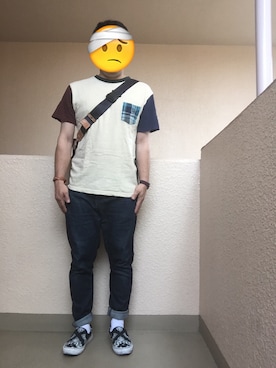 「アイテム（ボディバッグ/ウエストポーチ、ブルー系）」を使った、Ren Saitoさん（メンズ・168cm）の夏コーディネート