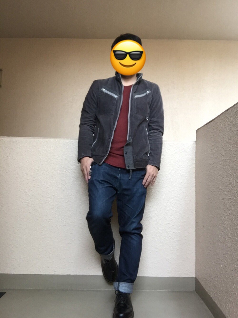 「アダルトおカワたん部、ライダースジャケット、ライダース、ポストマン、QUENCH、BEAMS、Dr.Martens、愛はWEARを救うキャンペーン」｜「QUENCHのアイテム（ライダースジャケット、グレー系）」を使った、Ren Saitoさん（メンズ・168cm）の秋コーディネートの1枚目の写真
