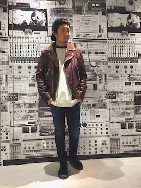 「デニムから始まったライフスタイルブランド」｜「アイテム（ライダースジャケット）」を使った、DIESEL KOHEYさん（メンズ・172cm）の冬コーディネート
