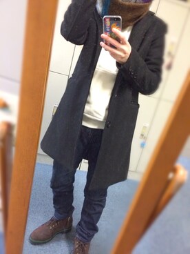「アイテム（チェスターコート）」を使った、笑さん（メンズ・159cm・20代）の冬コーディネート