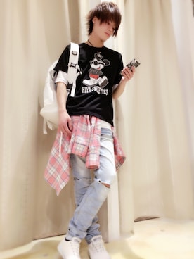 「アイテム（バックパック/リュック、ホワイト系）」を使った、ぴいさん（メンズ・173cm）の春コーディネート