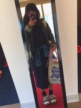 「UNIQLO（ユニクロ）のアイテム（ワンピース、ブルー系）」を使った、Leoさん（レディース・150cm）の冬コーディネート
