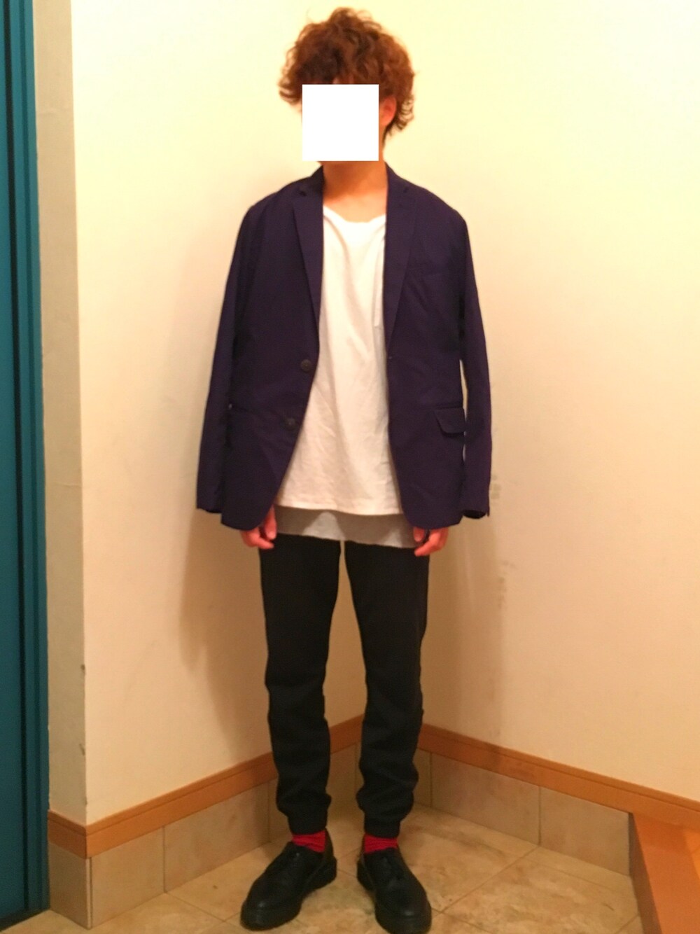 「オトナカジュアル、秋のコーデ、秋コーデ、休日スタイル、きれいめカジュアル、ジョガーパンツ、ジャケット、レイヤードスタイル、キレイめ」｜「GUの（GU）コットンテーラードジャケット（ジャケット/アウター、ブルー系）」を使った、Atsukiさん（メンズ・168cm）の秋コーディネートの1枚目の写真