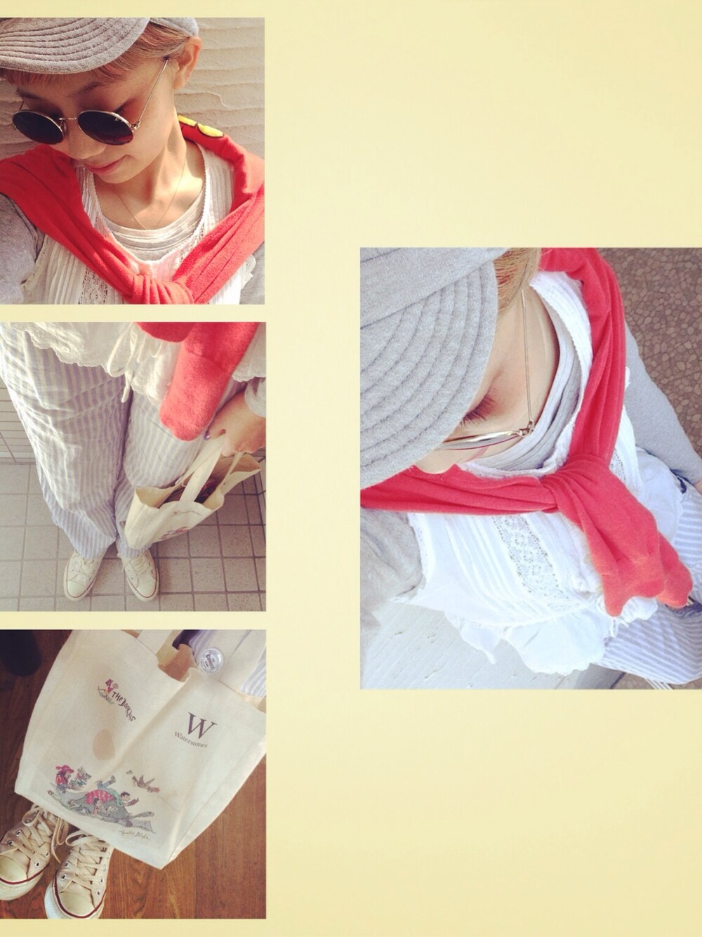 「#キャスケット、＃カーディガン、#ストライプ」｜「Ungridのスウェットキャスケット（キャスケット、グレー系）」を使った、峯山 愛さん（レディース・163cm）の春コーディネートの1枚目の写真
