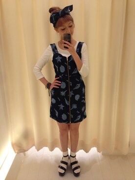 「＃デニム」｜「アイテム（ワンピース/ドレス）」を使った、峯山 愛さん（レディース・163cm）の春コーディネート
