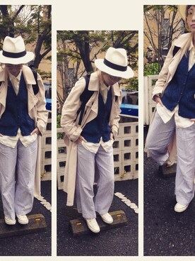 「リネンシャツ」｜「アイテム（トレンチコート）」を使った、峯山 愛さん（レディース・164cm）の春コーディネート