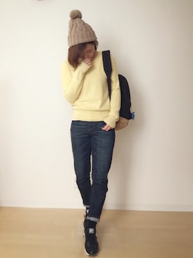 「Honeys（ハニーズ）のアイテム（ニットキャップ/ビーニー）」を使った、namiheyさん（レディース・158cm）の冬コーディネート