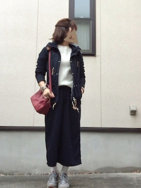 「アイテム（ボストンバッグ、レッド系）」を使った、namiheyさん（レディース・158cm）の春コーディネート