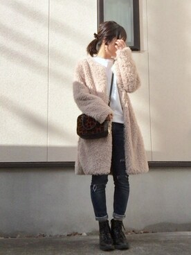 「もけもけ」｜「アイテム（ブーツ）」を使った、namiheyさん（レディース・157cm）の冬コーディネート