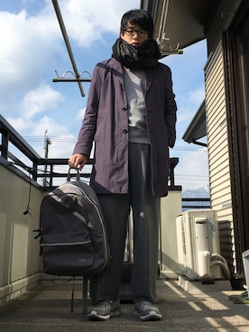 「ワイドスラックス」｜「アイテム（チェスターコート）」を使った、もりっちさん（メンズ・170cm）の冬コーディネート