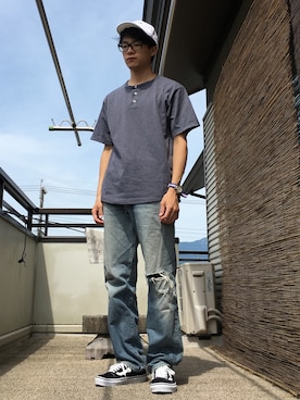 「melple（メイプル）のアイテム（帽子）」を使った、もりっちさん（メンズ・170cm）の夏コーディネート