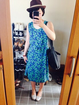 「ブランド不明の茶色麦わら帽子（ハット、ブラウン系）」を使った、toさん（レディース・157cm）の夏コーディネート