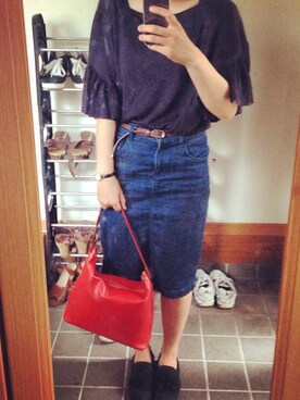 「kate spade new york（ケイトスペード ニューヨーク）のアイテム（ハンドバッグ、レッド系）」を使った、toさん（レディース・157cm）の夏コーディネート