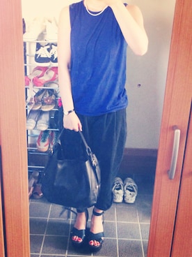 「BEAMS BOY（ビームスボーイ）のアイテム（デニムパンツ、ブラック系）」を使った、toさん（レディース・157cm）の夏コーディネート