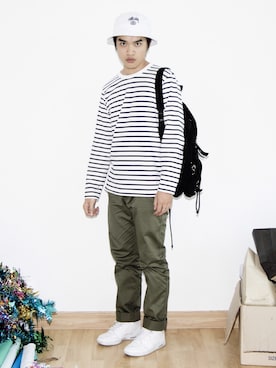 「STUSSY（ステューシー）のアイテム（ハンチング/ベレー帽）」を使った、nikinikさん（メンズ・170cm）の冬コーディネート