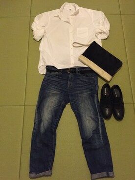 「UNIQLO（ユニクロ）のアイテム（シャツ/ブラウス、ホワイト系）」を使った、ニャモさん（レディース・161cm）の秋コーディネート