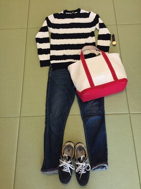 「UNIQLO（ユニクロ）のアイテム（ニット/セーター、ブルー系）」を使った、ニャモさん（レディース・161cm）の秋コーディネート