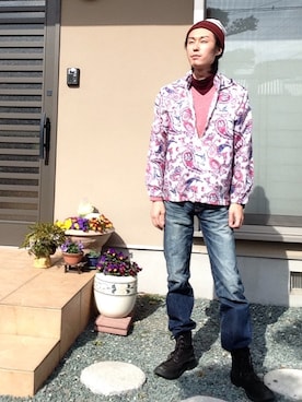 「ナイロンパーカー」｜「アイテム（ブーツ）」を使った、キャッチザレインボーさん（メンズ・171cm）の冬コーディネート
