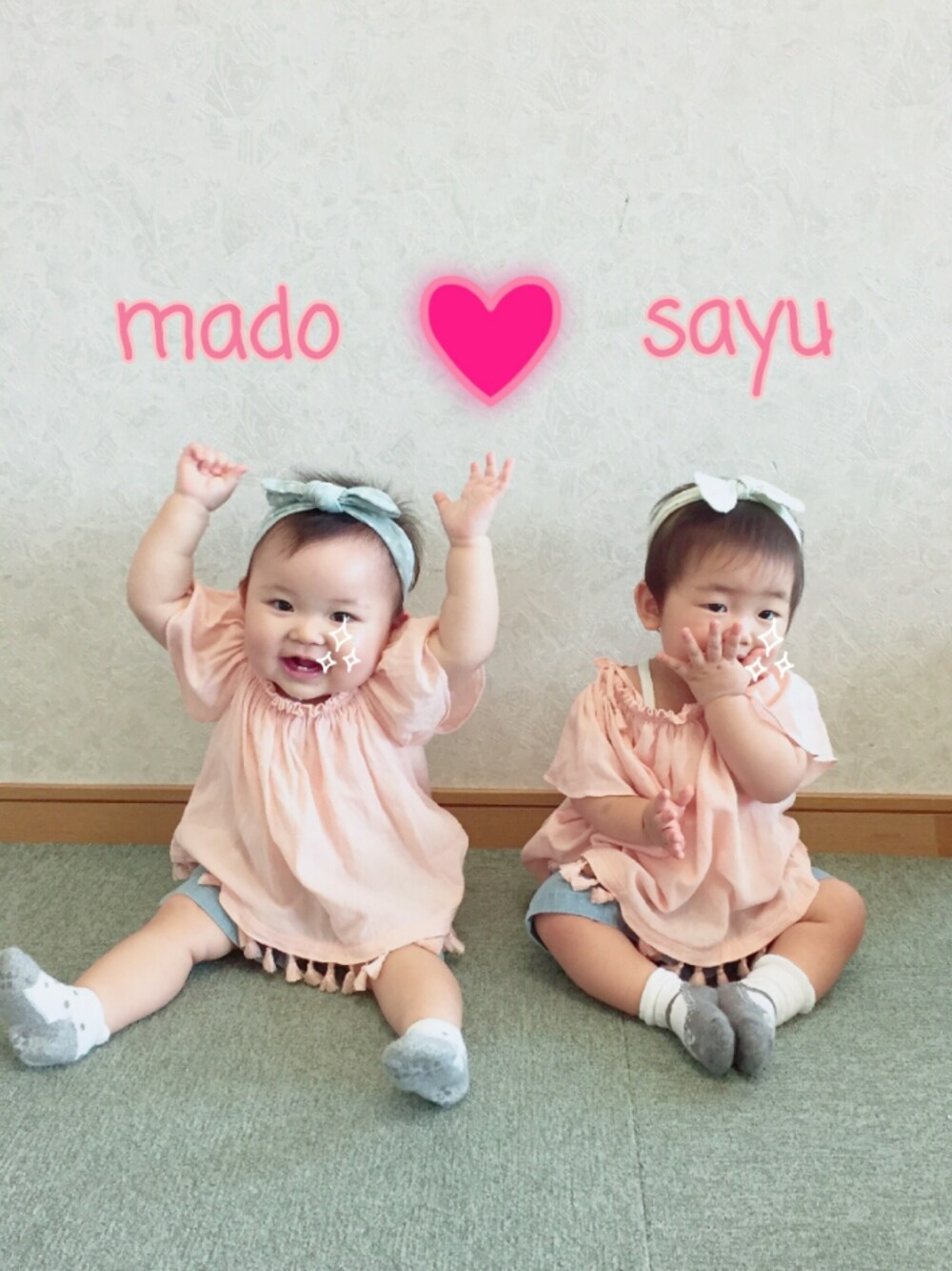 「双子コーデ、リンクコーデ、おそろいコーデ、リンクコーデし隊。、オフショル、仲良し、女の子、赤ちゃん、０歳、10ヶ月」｜「ひとりVer.のアイテム（その他、その他）」を使った、madoさん（キッズ・70cm）の夏コーディネートの1枚目の写真