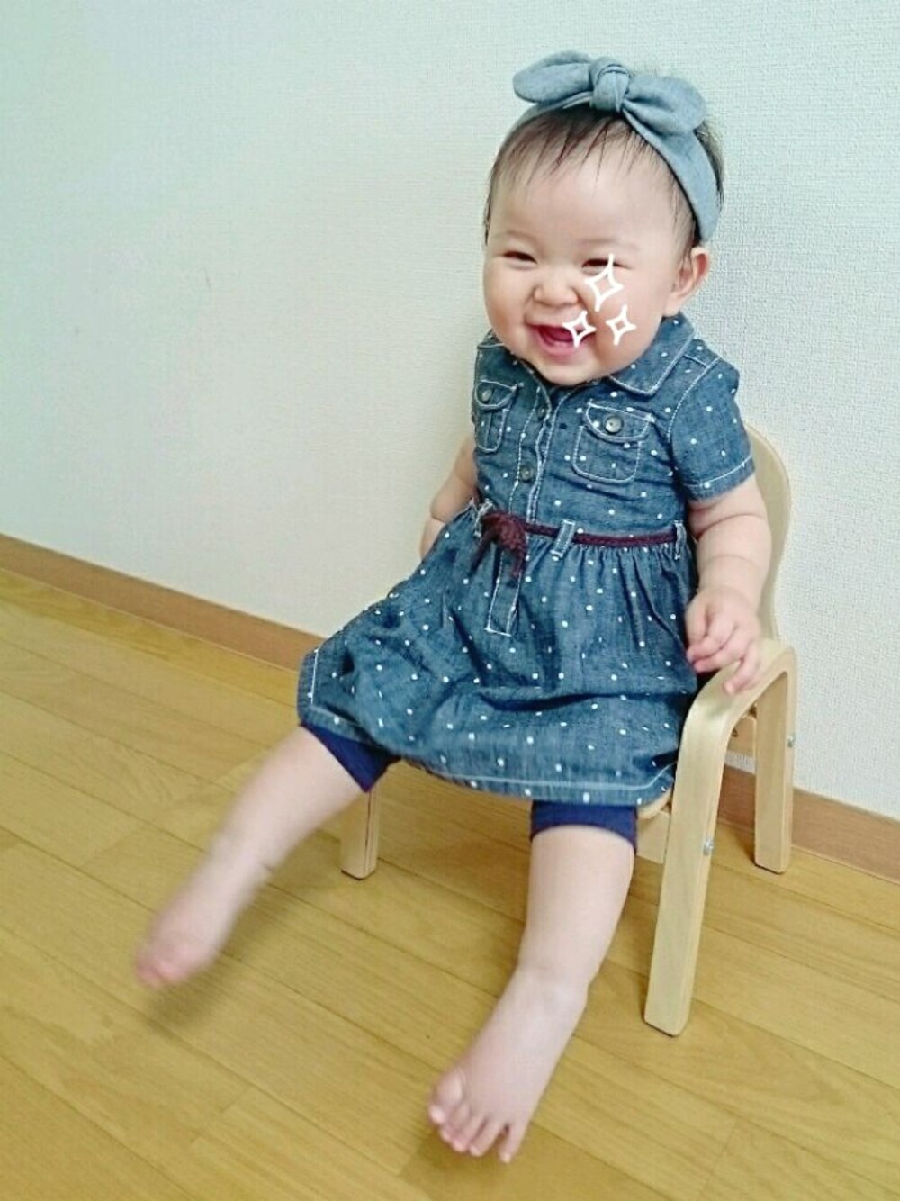 「女の子、handmade、ヘアバンド、赤ちゃん、０歳、10ヶ月、ブルーコーデ」｜「別shot♪のアイテム（ママ＆ベビー、その他）」を使った、madoさん（キッズ・70cm）の夏コーディネートの1枚目の写真