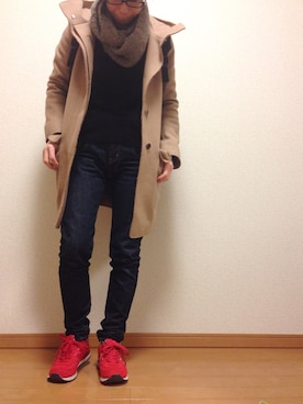 「赤い靴」｜「アイテム（ダッフルコート）」を使った、kii610さん（レディース・165cm）の冬コーディネート