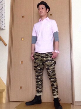 「アイテム（アナログ腕時計、ピンク系）」を使った、うえちんさん（メンズ・173cm）の春コーディネート