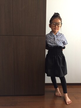 「Pappのアイテム（シャツ/ブラウス、ブルー系）」を使った、hiroさん（キッズ）の春コーディネート