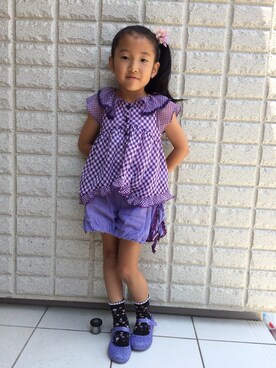 「ANNA SUI miniのアイテム（シャツ/ブラウス、パープル系）」を使った、hiroさん（キッズ）の夏コーディネート