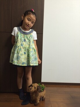 「ANNA SUI miniのアイテム（トップス、グリーン系）」を使った、hiroさん（キッズ）の夏コーディネート