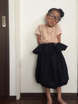 「Handmade（ハンドメイド）のアイテム（スカート、ブラック系）」を使った、hiroさん（キッズ）の夏コーディネート