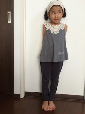 「mezzo piano（メゾピアノ）のアイテム（Tシャツ/カットソー、グレー系）」を使った、hiroさん（キッズ）の夏コーディネート