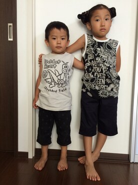 「pappのアイテム（Tシャツ/カットソー、ホワイト系）」を使った、hiroさん（キッズ）の夏コーディネート