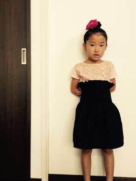 「ZARA（ザラ）のアイテム（Tシャツ/カットソー、ベージュ系）」を使った、hiroさん（キッズ）の夏コーディネート