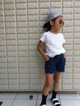 「ZARA（ザラ）のアイテム（Tシャツ/カットソー、ホワイト系）」を使った、hiroさん（キッズ）の夏コーディネート
