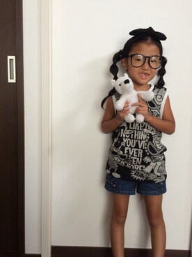 「HYSTERIC MINI（ヒステリックミニ）のアイテム（Tシャツ/カットソー、ブラック系）」を使った、hiroさん（キッズ）の夏コーディネート