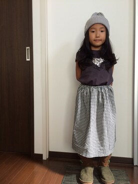 「しまむら（シマムラ）のアイテム（ニットキャップ/ビーニー、グレー系）」を使った、hiroさん（キッズ）の秋コーディネート