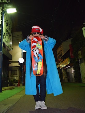 「BUTTSTAIN（バットステイン）のアイテム（帽子）」を使った、tokyofunksさん（メンズ・166cm）の夏コーディネート