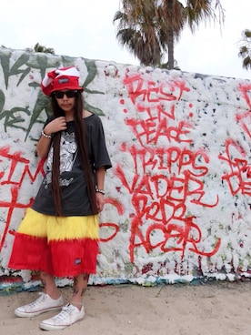 「BUTTSTAIN（バットステイン）のアイテム（帽子）」を使った、tokyofunksさん（メンズ・166cm）の夏コーディネート