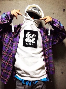 「BUTTSTAIN（バットステイン）のアイテム（帽子）」を使った、tokyofunksさん（メンズ・166cm）の夏コーディネート