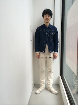 「パイル」｜「アイテム（デニムジャケット）」を使った、YuyaKさん（メンズ・163cm）の冬コーディネート