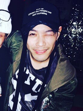 「pesosxのアイテム（キャップ、ブラック系）」を使った、ZORO(@playazlounge)さん（メンズ・170cm）の秋コーディネート