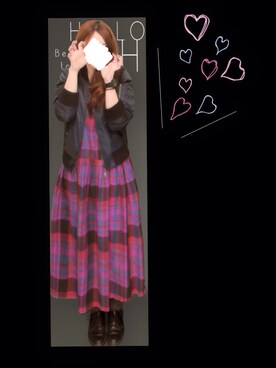 「チェックワンピース」｜「アイテム（ナイロンジャケット）」を使った、▽ tomo ▽さん（レディース・156cm）の秋コーディネート