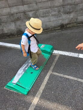 「アイテム（バックパック/リュック、ブルー系）」を使った、りょうたろさん（キッズ・100cm）の夏コーディネート