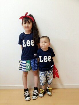 「Lee（リー）のアイテム（Tシャツ/カットソー）」を使った、ひま♡たいさん（キッズ・120cm）の春コーディネート