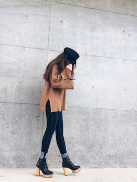 「MOUSSY（マウジー）のWOODEN HEEL BOOTS（ブーツ）」を使った、AYAさん（レディース・156cm）の秋コーディネート