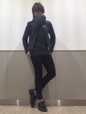 「ボーダーソックス」｜「アイテム（その他シューズ）」を使った、たちさん（メンズ・177cm）の冬コーディネート